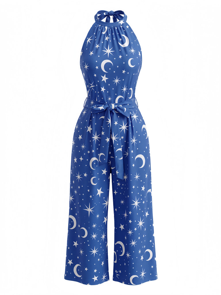 Tuta Lunga Blu Anni '30 Star Moon con Scollo all'Americana Wide-leg Halloween 2