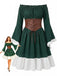 Abito Verde Scuro Anni '70 Spalle Scoperte Maniche a Campana con Allacciatura Corsetto Cintura