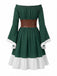 Abito Verde Scuro Anni '70 Spalle Scoperte Maniche a Campana con Allacciatura Corsetto Cintura 3