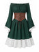 Abito Verde Scuro Anni '70 Spalle Scoperte Maniche a Campana con Allacciatura Corsetto Cintura 2