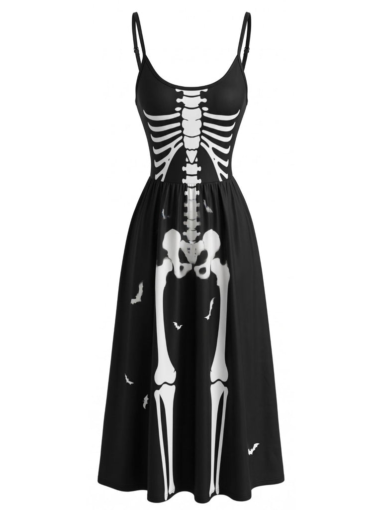Abito sottoveste anni '30 nero di Halloween con scheletro 2