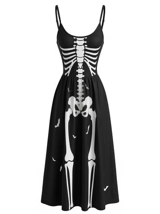 Abito sottoveste anni '30 nero di Halloween con scheletro 2