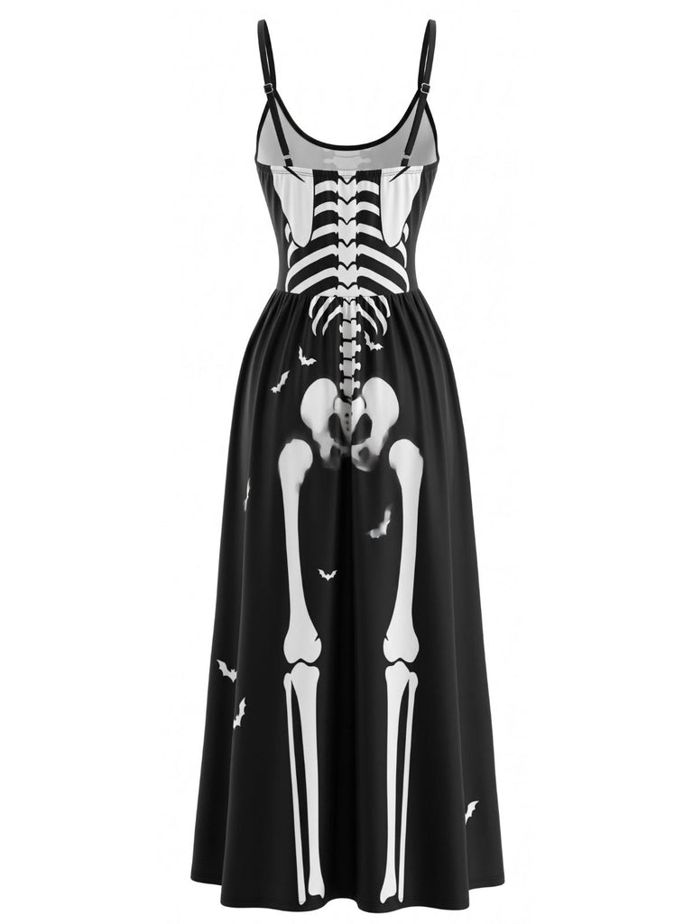 Abito sottoveste anni '30 nero di Halloween con scheletro 3