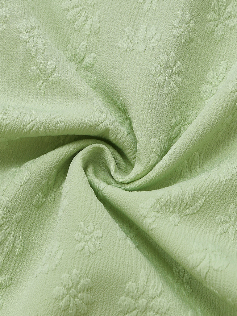 Tuta Lunga Verde Anni '50 Jacquard con Fiocco Spalline Sottili e Gamba Larga 7