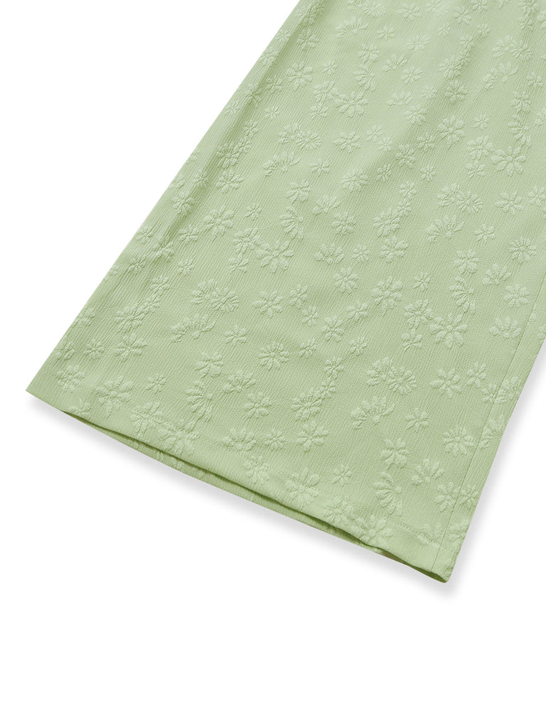 Tuta Lunga Verde Anni '50 Jacquard con Fiocco Spalline Sottili e Gamba Larga 6