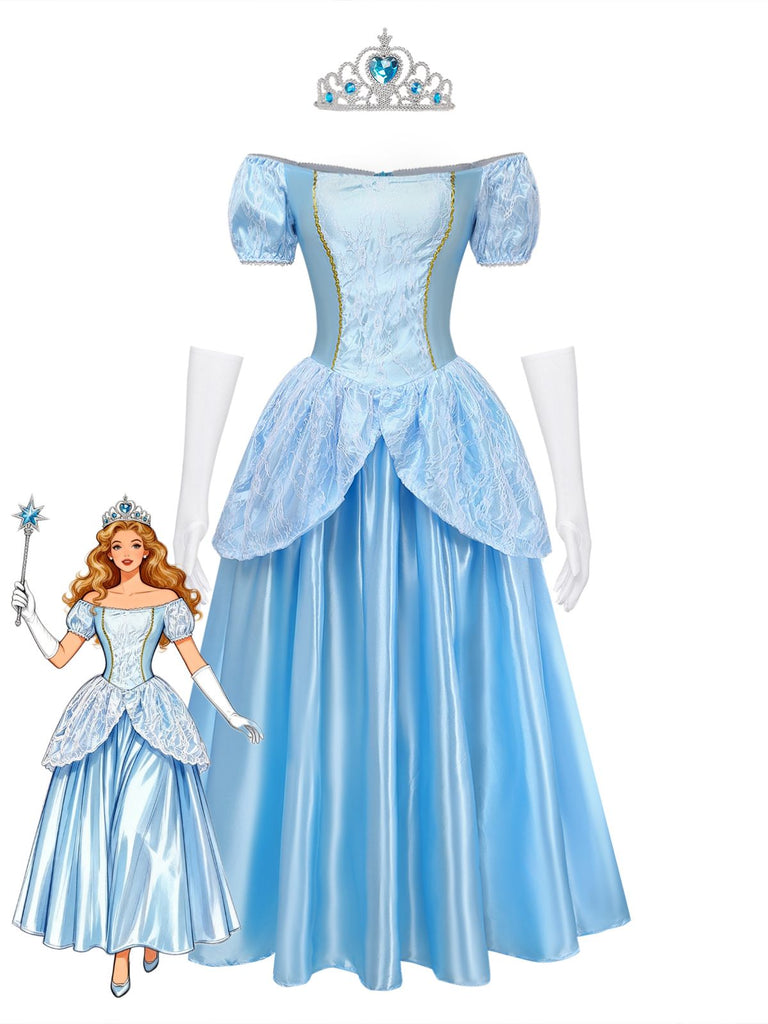 Abito Azzurro Chiaro Anni '70 Cenerentola Principessa Set Costume