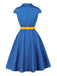 Abito Blu Anni '50 a Pois Cap Manica con Revers con Cintura 2