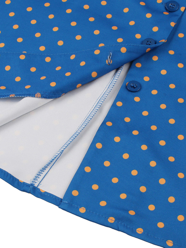 Abito Blu Anni '50 a Pois Cap Manica con Revers con Cintura 4