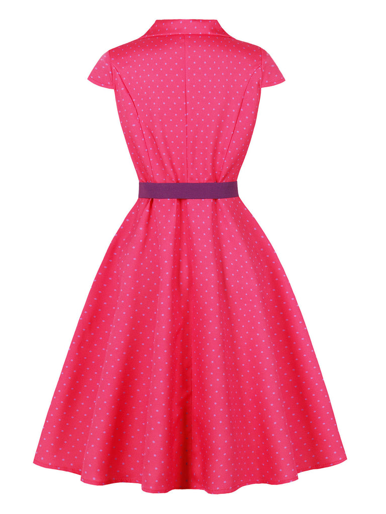 Abito Blu Anni '50 a Pois Cap Manica con Revers con Cintura 9