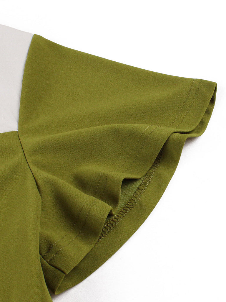 Abito a Ruota Giallo Verde Anni '50 Scollo a Cuore Pannelli a Contrasto 4