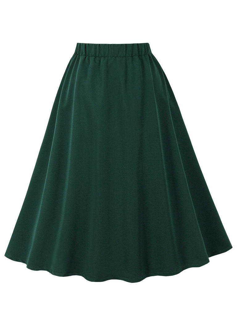 Gonna Verde Scuro Anni '50 Front con Bottoni Profili a Contrasto Swing 3