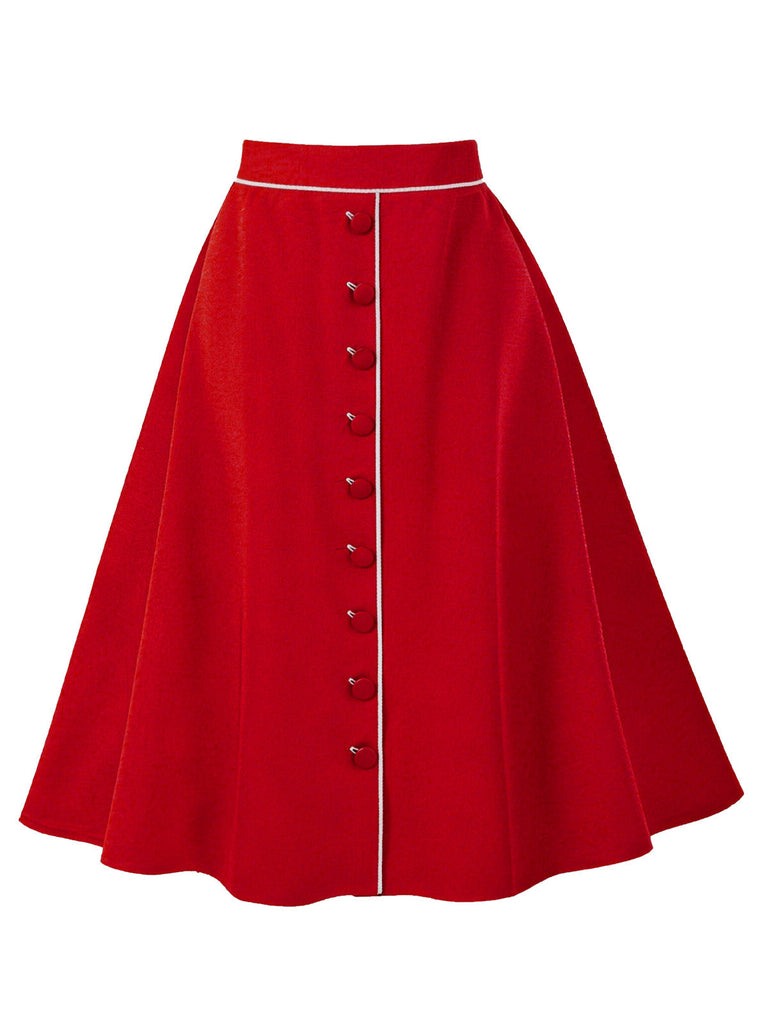 Gonna Verde Scuro Anni '50 Front con Bottoni Profili a Contrasto Swing 6