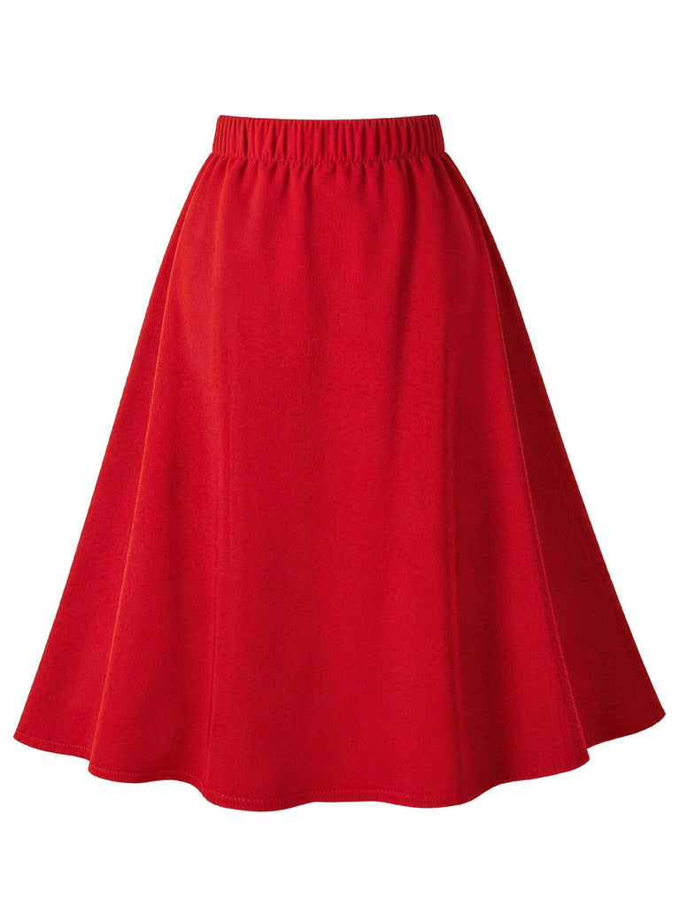 Gonna Verde Scuro Anni '50 Front con Bottoni Profili a Contrasto Swing 8