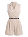 Tuta Corta Beige Anni '60 Revers Dentellato Senza Maniche con Cintura Blazer 2