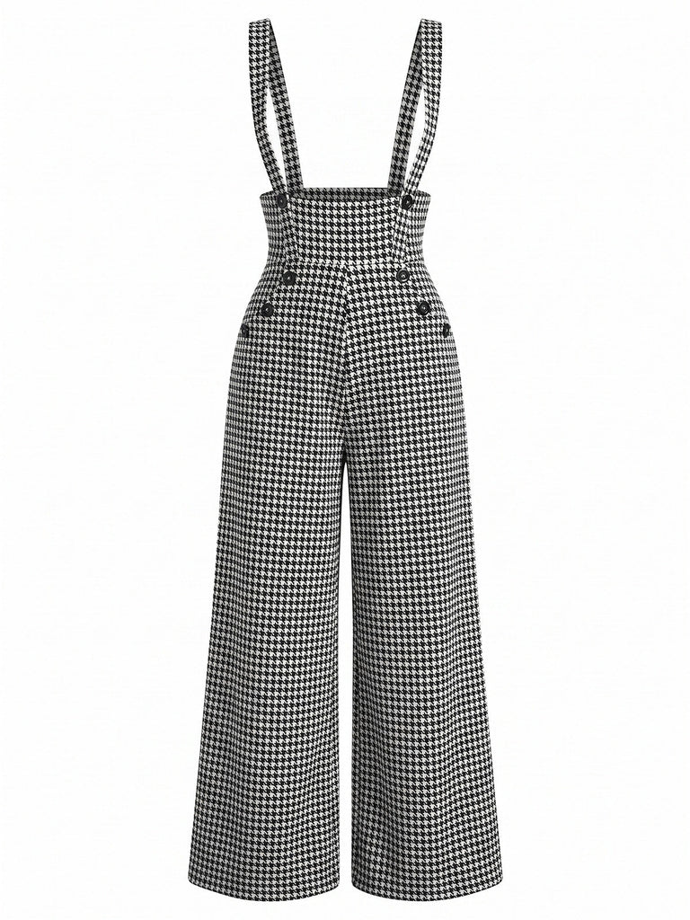 Pantaloni a Gamba Larga Nero Anni '60 Pied-de-poule Suspender 2