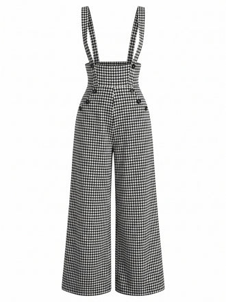 Pantaloni a Gamba Larga Nero Anni '60 Pied-de-poule Suspender 2