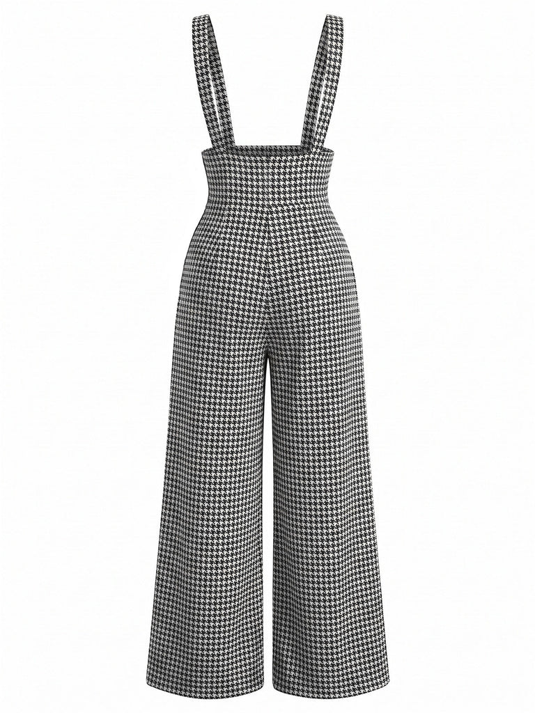 Pantaloni a Gamba Larga Nero Anni '60 Pied-de-poule Suspender 3