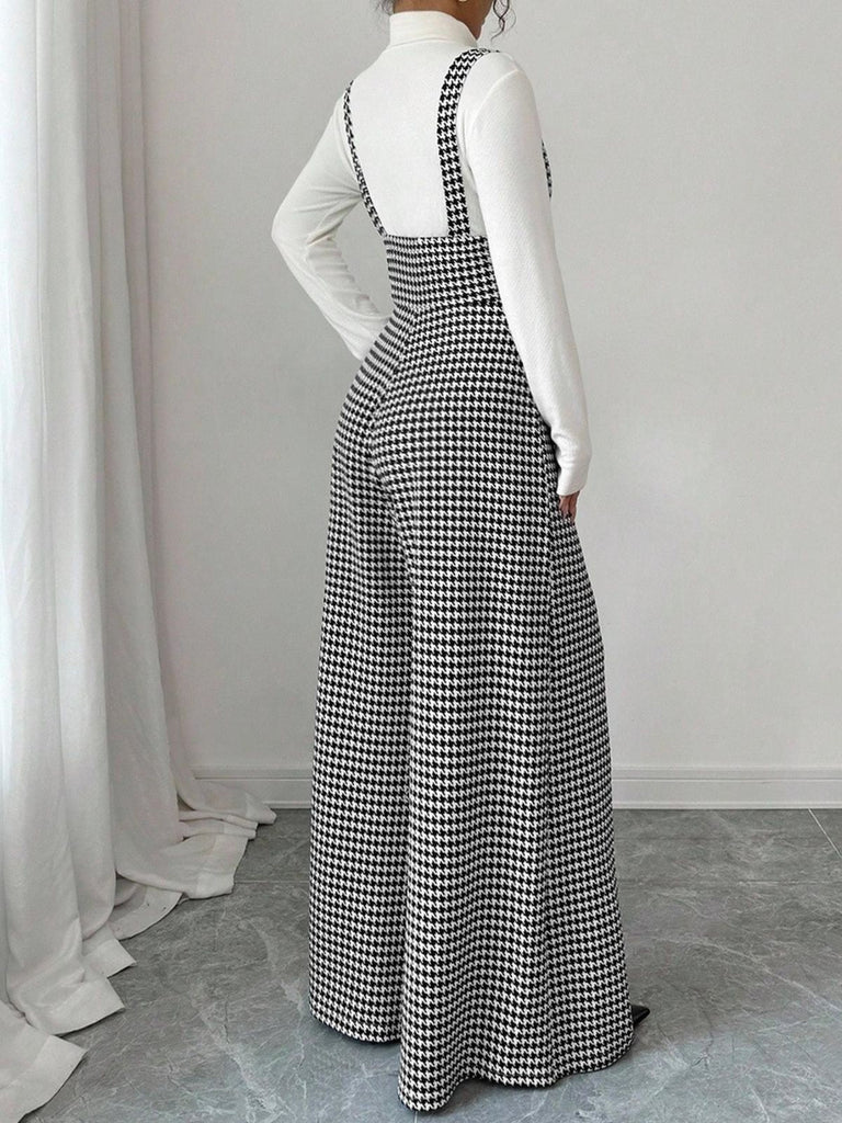 Pantaloni a Gamba Larga Nero Anni '60 Pied-de-poule Suspender 5