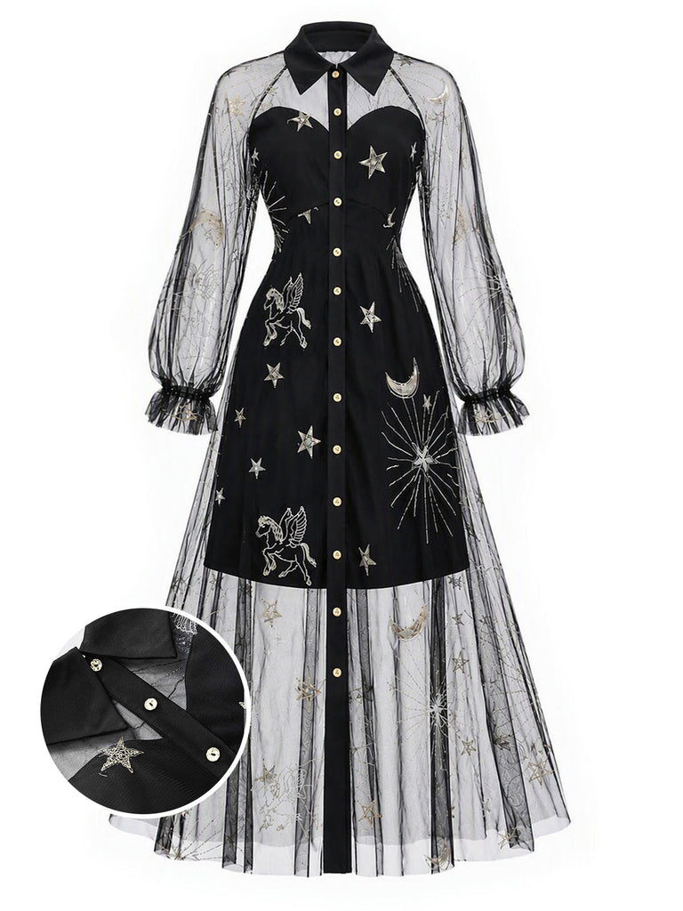 [Prevendita] Abito Black Gold Anni '80 Revers Celestial Stampa in Rete 2