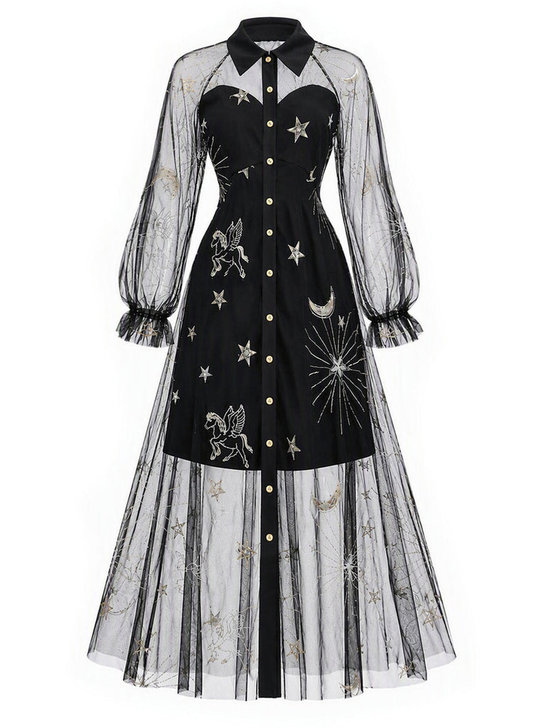 [Prevendita] Abito Black Gold Anni '80 Revers Celestial Stampa in Rete 3