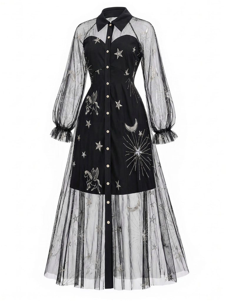 [Prevendita] Abito Black Gold Anni '80 Revers Celestial Stampa in Rete 4