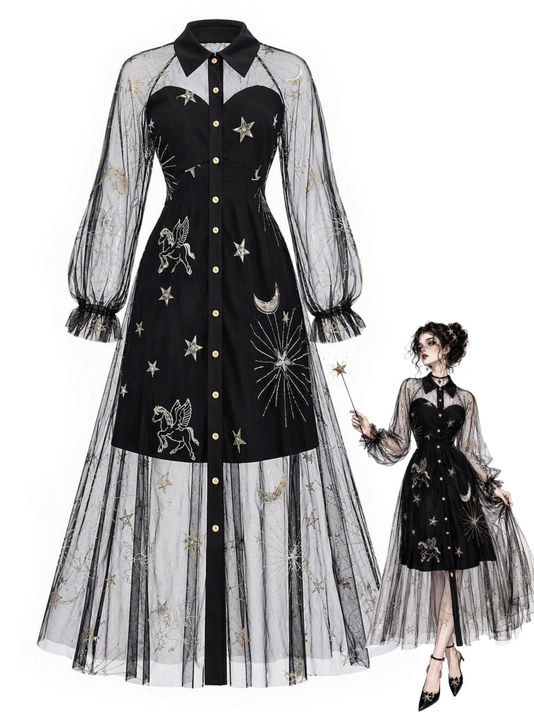 [Prevendita] Abito Black Gold Anni '80 Revers Celestial Stampa in Rete
