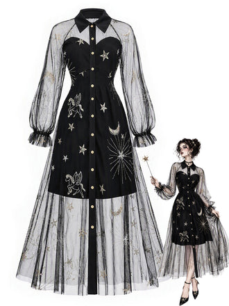 [Prevendita] Abito Black Gold Anni '80 Revers Celestial Stampa in Rete