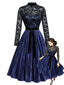[Prevendita] Abito Blu Royal Anni '50 con Corpino in Pizzo Trasparente e Gonna Plissettata