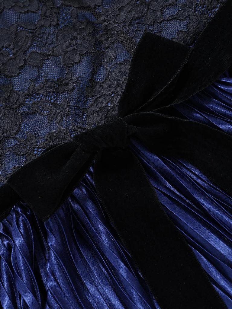 [Prevendita] Abito anni '50 blu royal con corpino in pizzo trasparente e gonna plissettata 6