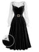 [Prevendita] 2PCS Abito Nero Anni '40 in Pizzo con Volant Top e in Velluto