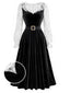 [Prevendita] 2PCS Top in Pizzo e Abito Nero Anni '40 in Velluto con Volant