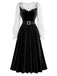 [Prevendita] 2PCS Abito Nero Anni '40 in Pizzo con Volant Top e in Velluto 2