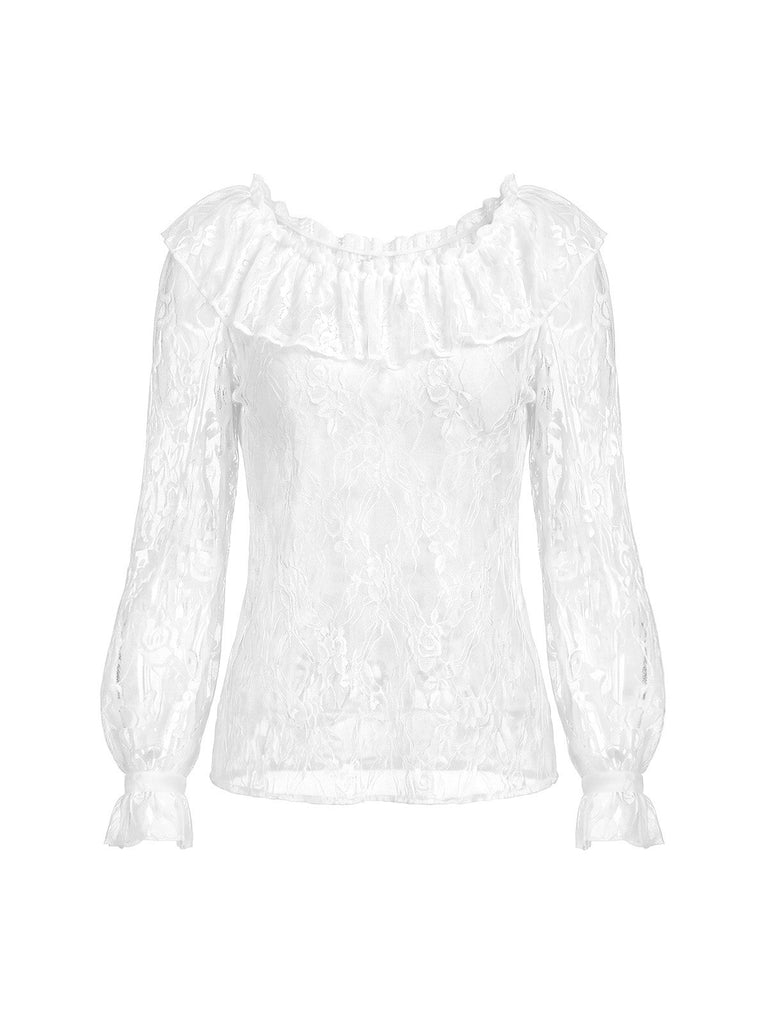 [Prevendita] 2PCS Abito Nero Anni '40 in Pizzo con Volant Top e in Velluto 10