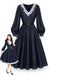 [Prevendita] Abito Blu Anni '40 in Pizzo Patchwork con Maniche a Lanterne