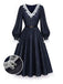 [Prevendita] Abito Blu Anni '40 in Pizzo Patchwork con Maniche a Lanterne 2