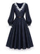 [Prevendita] Abito Blu Anni '40 in Pizzo Patchwork con Maniche a Lanterne 3