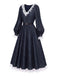 [Prevendita] Abito Blu Anni '40 in Pizzo Patchwork con Maniche a Lanterne 4