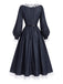 [Prevendita] Abito Blu Anni '40 in Pizzo Patchwork con Maniche a Lanterne 5