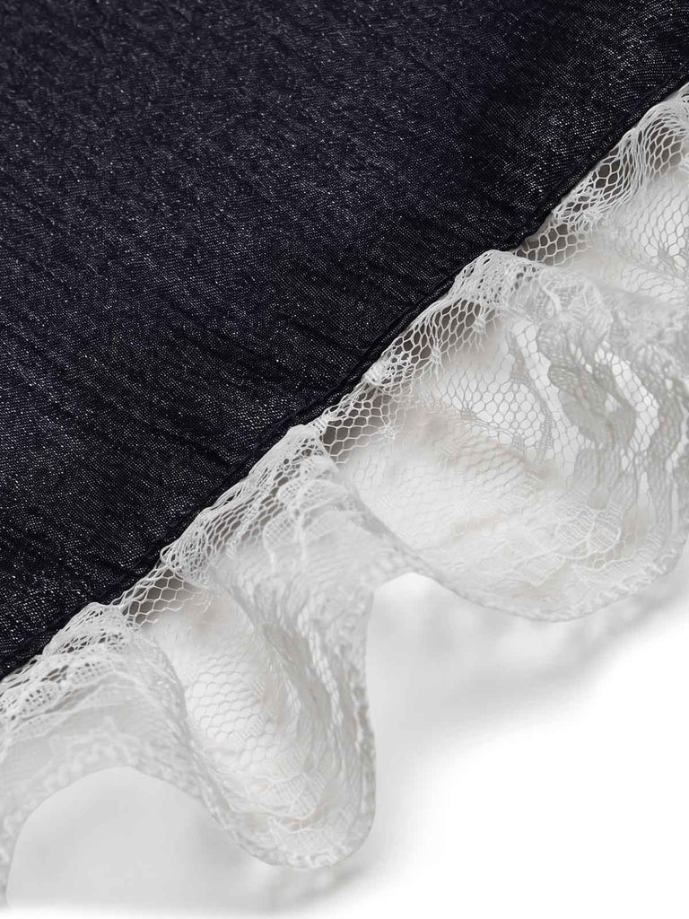 [Prevendita] Abito Blu Anni '40 in Pizzo Patchwork con Maniche a Lanterne 6