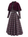 [Prevendita] Abito Grigio Chiaro Anni '40 a Quadri con Bordo Cintura e Mantella Rossa 4