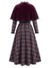 [Prevendita] Abito Grigio Chiaro Anni '40 a Quadri con Bordo Cintura e Mantella Rossa 5