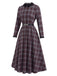 [Prevendita] Abito Grigio Chiaro Anni '40 a Quadri con Bordo Cintura e Mantella Rossa 8