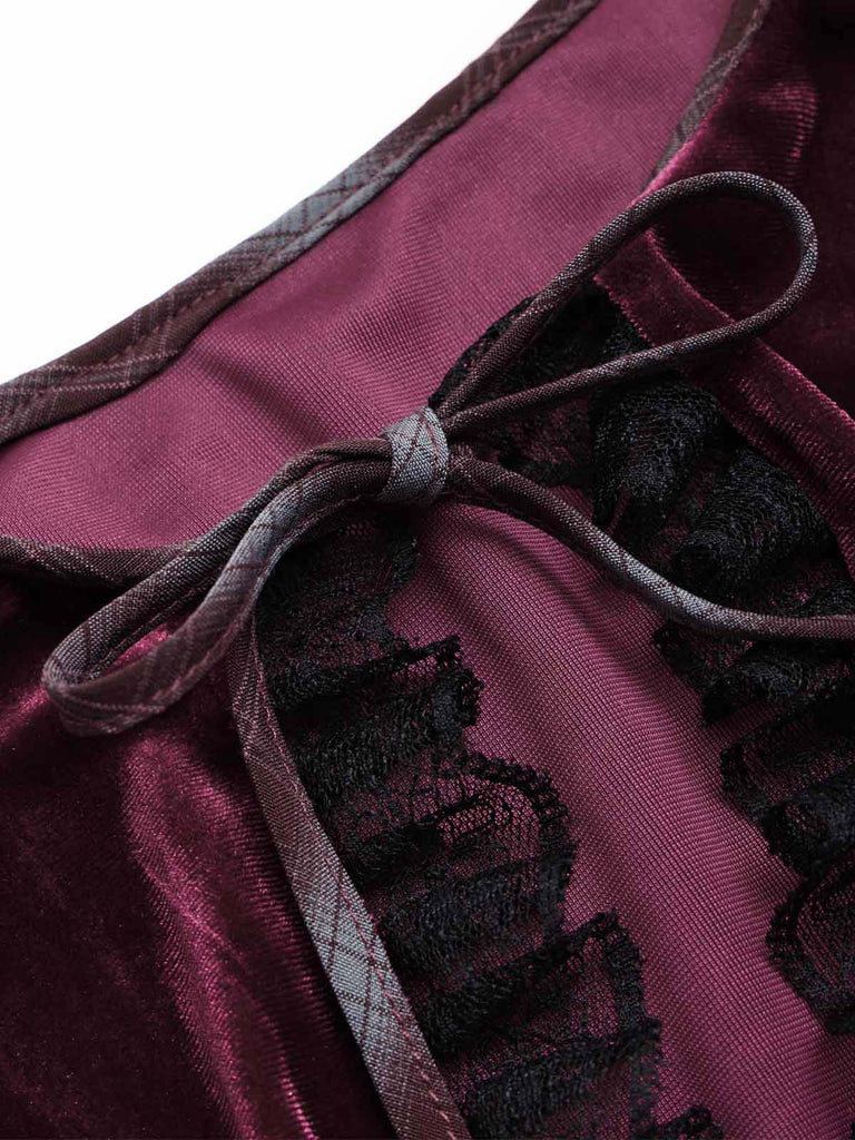 [Prevendita] Abito Grigio Chiaro Anni '40 a Quadri con Bordo Cintura e Mantella Rossa 10