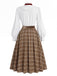 [Prevendita] 2PCS Camicetta Bianca Anni '40 in Pizzo con Colletto Volant e Gonna Marrone a Quadri Plissettata 5