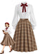 [Prevendita] 2PCS Camicetta Bianca Anni '40 in Pizzo con Colletto Volant e Gonna Marrone a Quadri Plissettata
