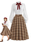 [Prevendita] 2PCS Camicetta Bianca Anni '40 in Pizzo con Colletto Volant e Gonna a Quadri