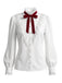 [Prevendita] 2PCS Camicetta Bianca Anni '40 in Pizzo con Colletto Volant e Gonna Marrone a Quadri Plissettata 6
