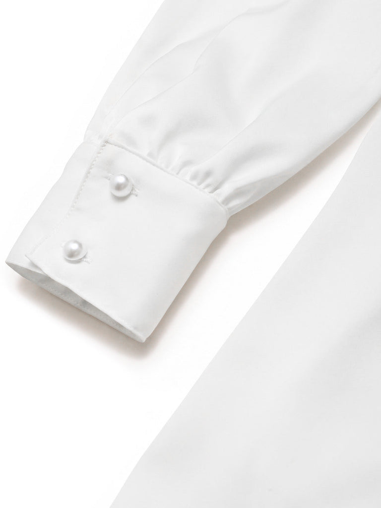 [Prevendita] 2PCS Camicetta Bianca Anni '40 in Pizzo con Colletto Volant e Gonna Marrone a Quadri Plissettata 10
