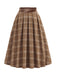 [Prevendita] 2PCS Camicetta Bianca Anni '40 in Pizzo con Colletto Volant e Gonna Marrone a Quadri Plissettata 12