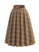 [Prevendita] 2PCS Camicetta Bianca Anni '40 in Pizzo con Colletto Volant e Gonna Marrone a Quadri Plissettata 13